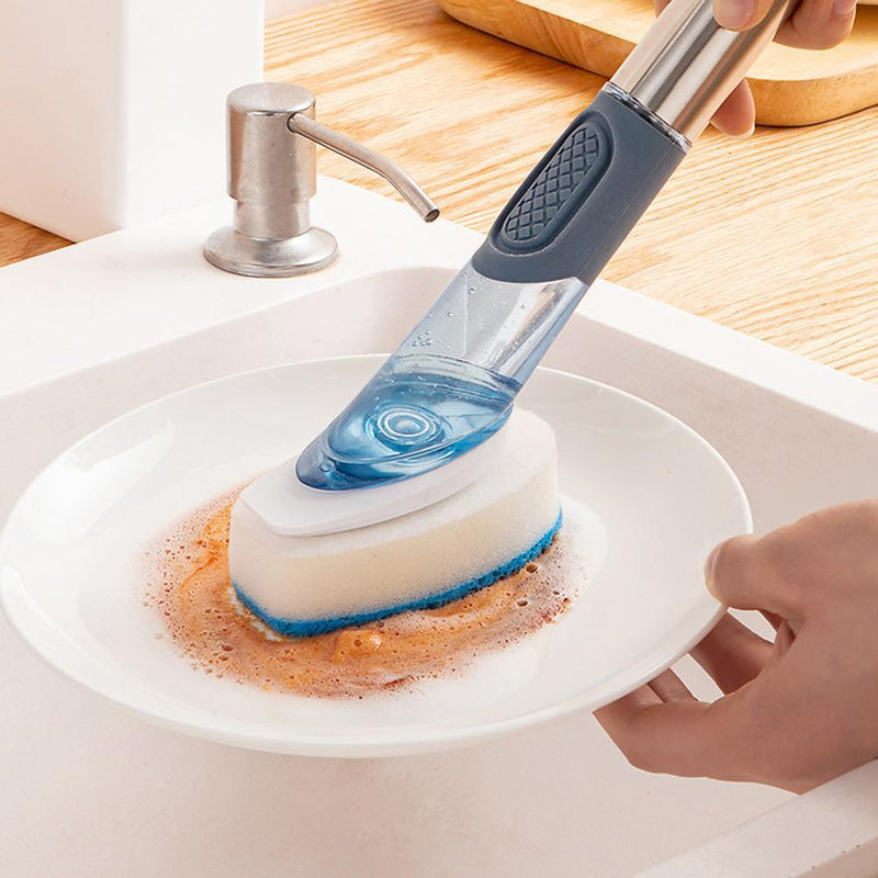 Refillable Liquid Cleaning Brush Kitchen Bowl Scrubber Cleaning Sponge Long  Handle Dispenser Cleaner Tool with Dish Soap Washing - AliExpress