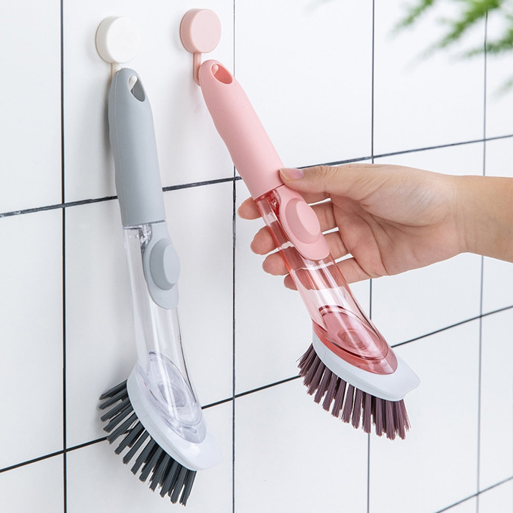 Soft Bristle Cleaning Brush,Press Type Automatic Liquid Adding